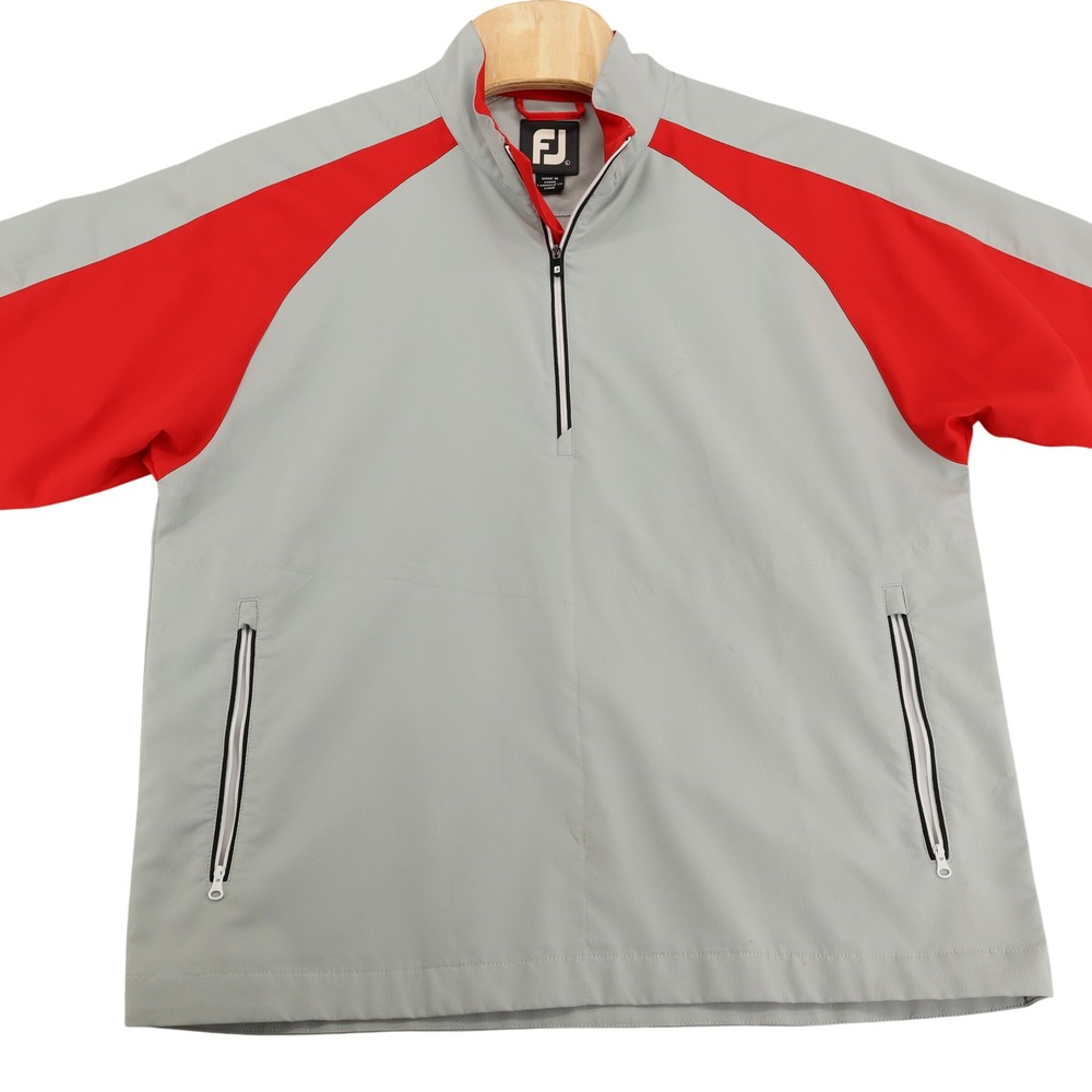 FootJoy Mens Golf Pullover Quarter Zip Grey Red Wind Resistant Jacket Size L